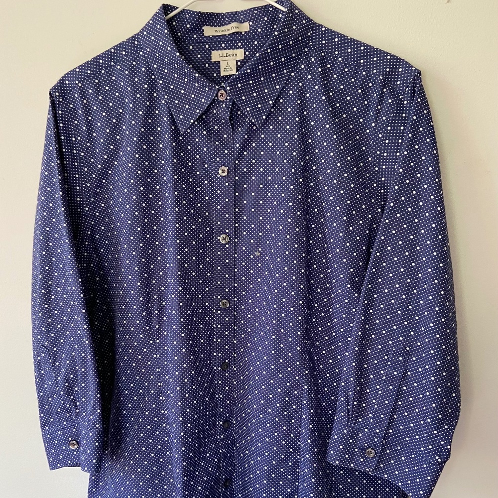 L.L. Bean Women’s Wrinkle-Free Cotton Shirt, Large, 3/4 Sleeves